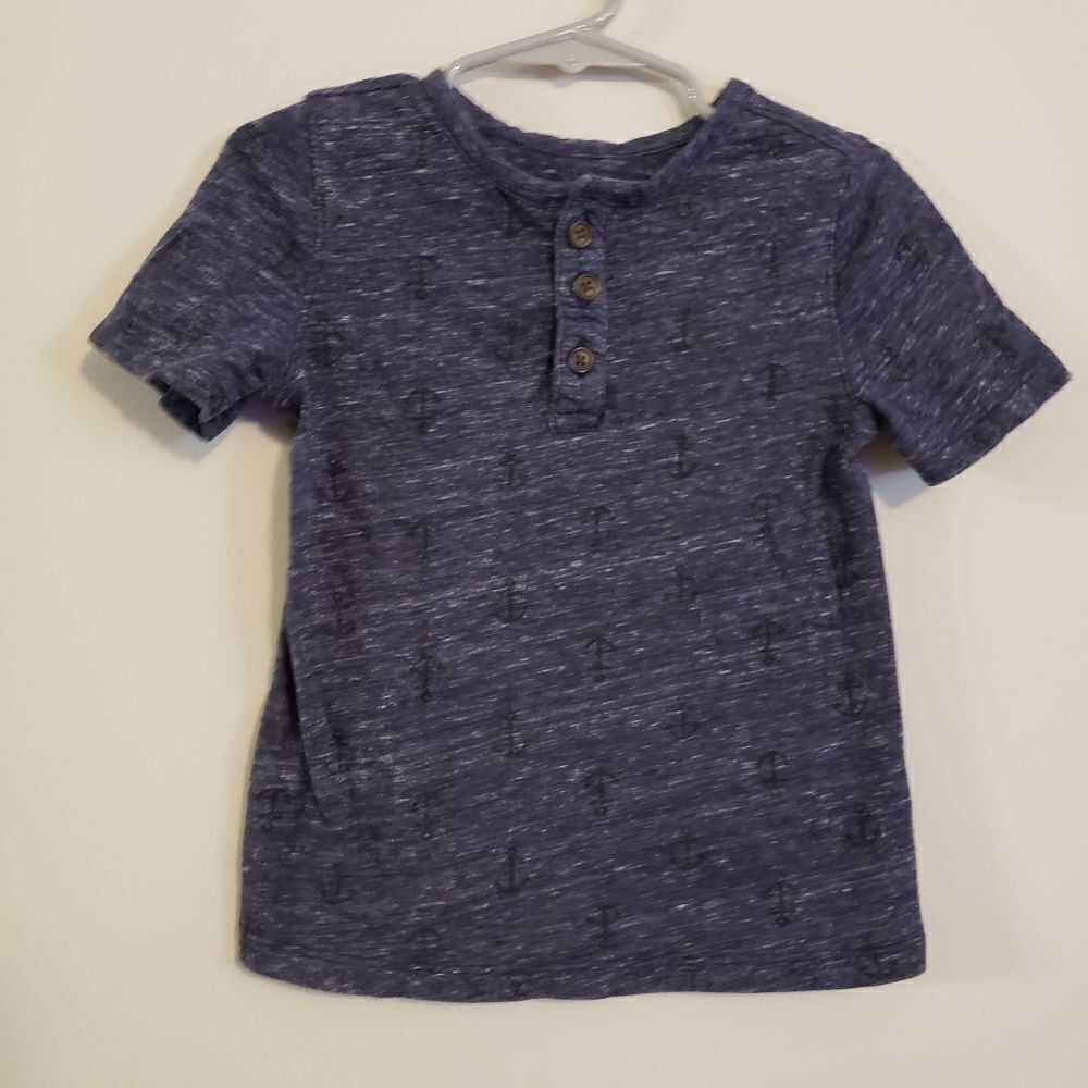 OLD NAVY BLUE HENLEY TEE ANCHOR PRINT 3T